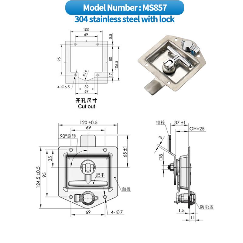Panel Lock Stainless Steel Toolbox Lock Industrial Cabinet Lock Heavy-Duty Engineering Vehicle Special Vehicle Lock Stainless Steel