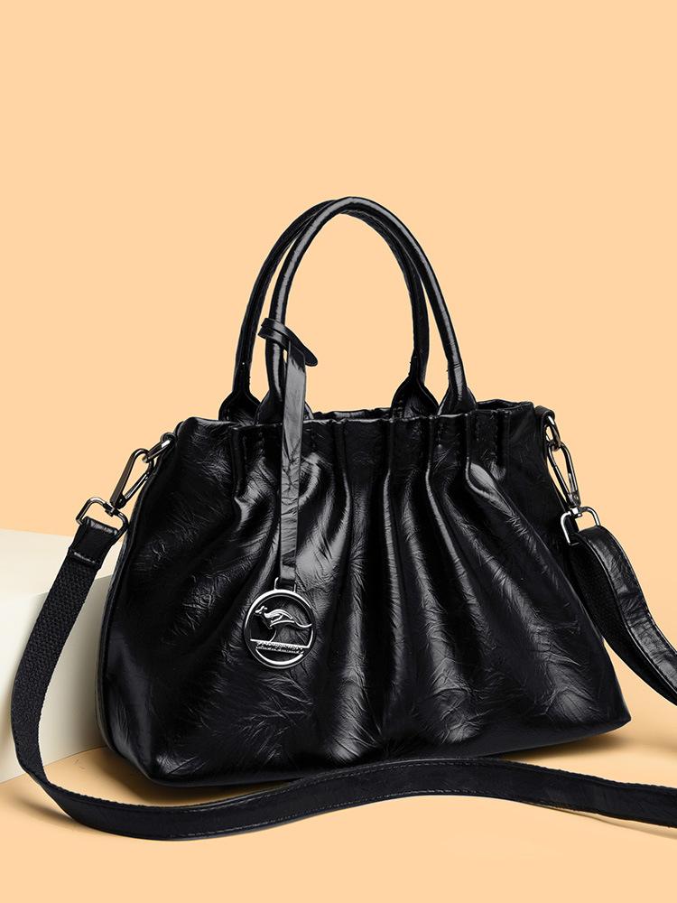 

Французская ниша плиссированная подмышечная сумка для девочек с цепочкой из натуральной кожи сумка-ведро чёрный