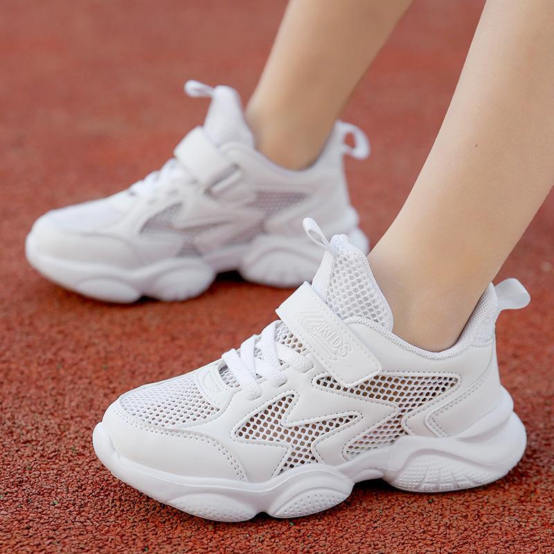 Boys Shoes 2025 Spring and Autumn New Middle and Large Children's Boys Net Shoes Little White Shoes Student Breathable Leather Sneakers