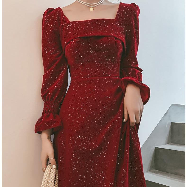 Toast Clothes The Bride's New Autumn Red Party Can Usually Wear a Small Wedding Engagement Dress