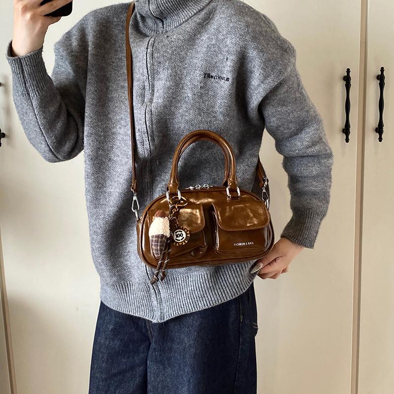 Brown Trendy Pu Bowling Bag For Women Versatile Crossbody Purse Perfect For Use Everyday