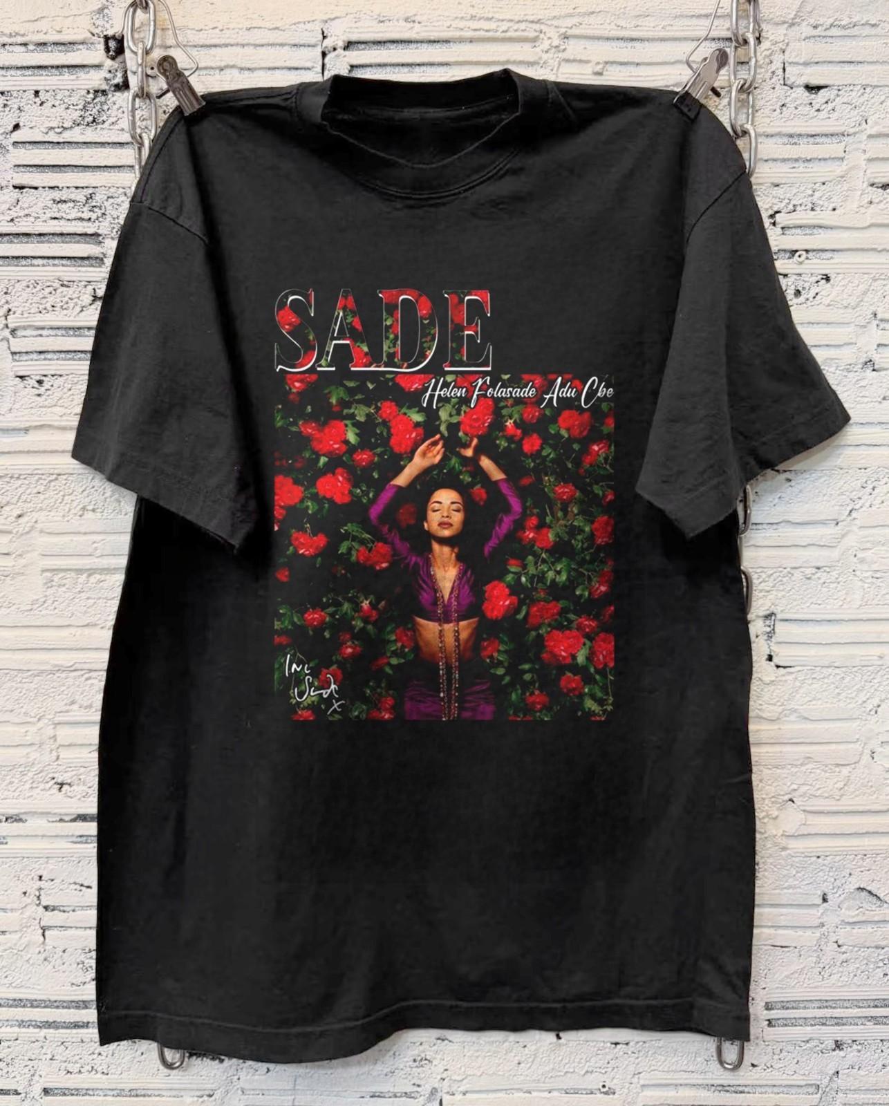 Sade Helen Folasade Adu CBE Red Roses Black Cotton T-shirt Size S to 5XL M