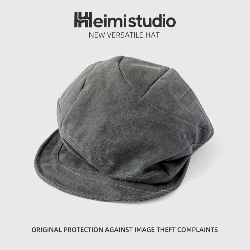 

25 ранняя осень новая нишевая дизайнерская плиссированная беретка детская ретро кепка газетчика затенение облака серый