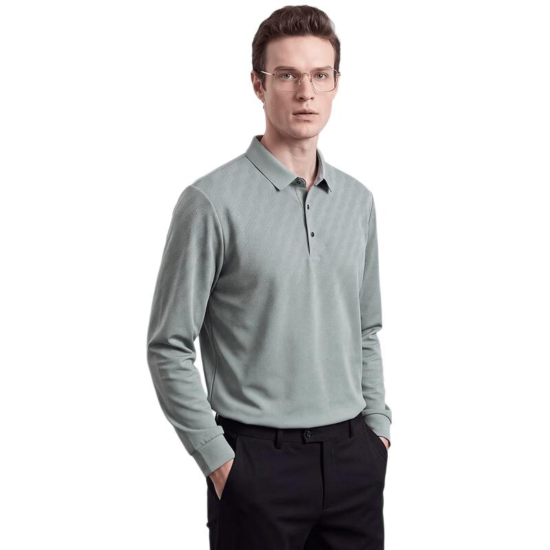 SHANSHAN Men's Elastic Long-Sleeve Polo Shirt
