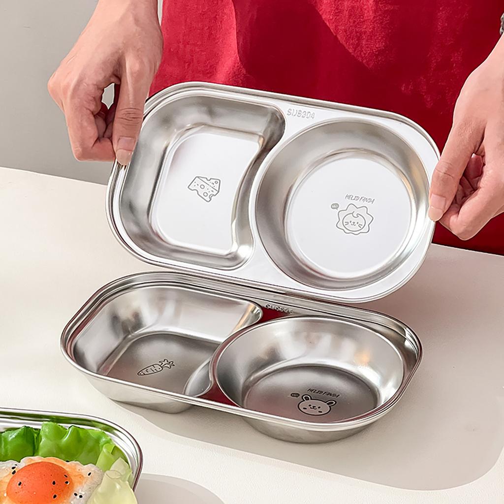 Mini Cute Children Dinner Plate 304 Stainless Steel Divided Food Plates Dishes Fruit Salad Plates Kitchen Tableware