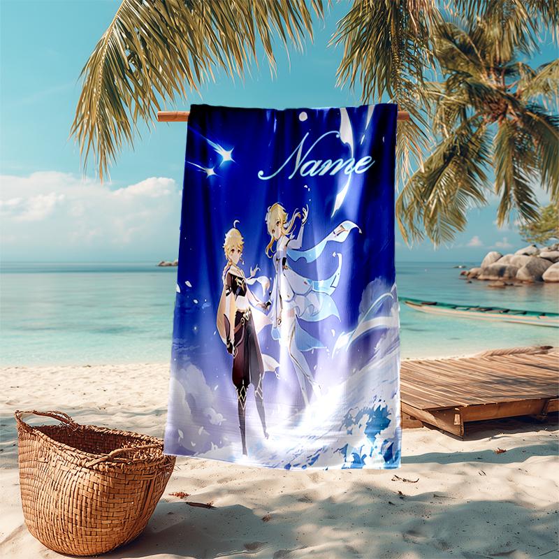 Personalized customized proof beach towel with Genshin Impact characters pattern - soft, absorbent,quick-drying,perfect swimming,camping&bathing