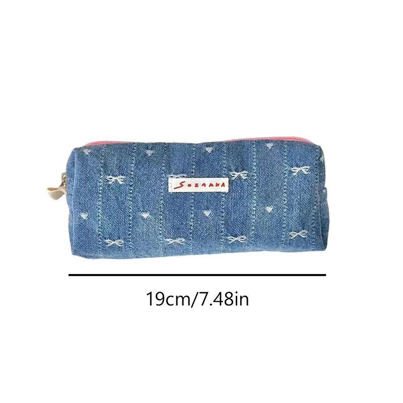 Ins Style Denim Pencil Case Cute Multi Functional Large Capacity Stationery Organizer Storage Bag Student Pen Bag Makeup Bag