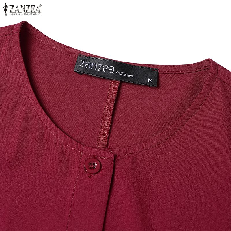 ZANZEA Women Casual Round Neck Loose Long Sleeve Muslim Dress