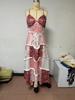 Women's Sleeveless Strappy Digital Printed Maxi Dress Patchwork Skirt