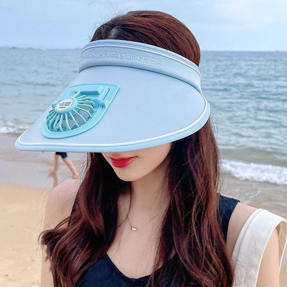 With Fan Fan Sun Hat Wide Brim Beach Hat Portable Visors  Men Women