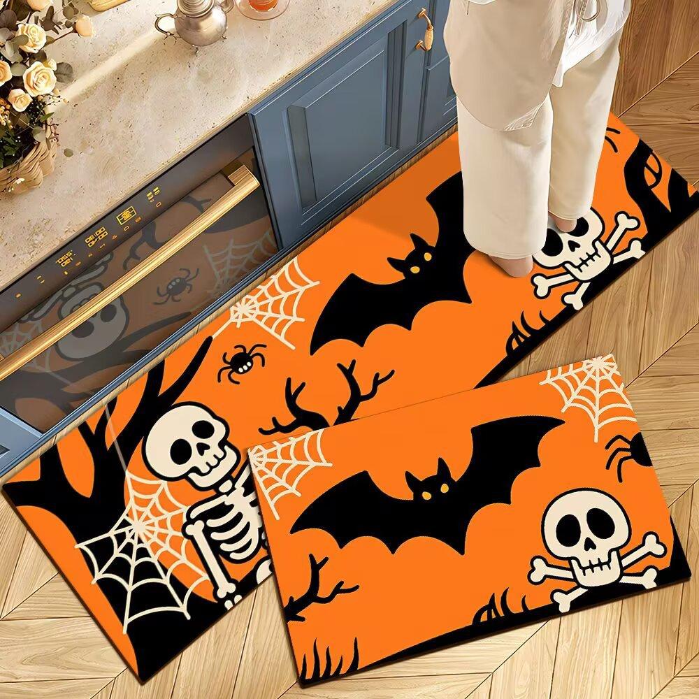 Halloween Diatomaceous Earth 2-Piece Absorbent and Non-Slip Kitchen Rugs Dirty-Resistant Easy-Care Oil-Resistant Rugs