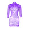 Women's Long Sleeve Bodycon Mini Dress Mock Neck Hollow Out Sheer Mesh Cover Up Dress Backless Erotic Clothes