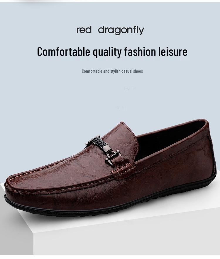 Men's Casual Cowhide Leather Loafers: Slip-On, Flat-Soled, Big Size, Spring Shoes