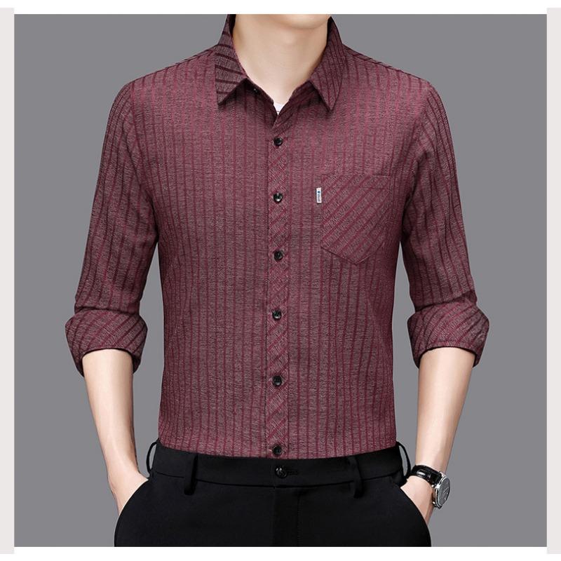 Smooth Anti-pilling Mulberry Silk Men's Long-sleeved Shirt Spring and Autumn New Striped Shirt No Ironing