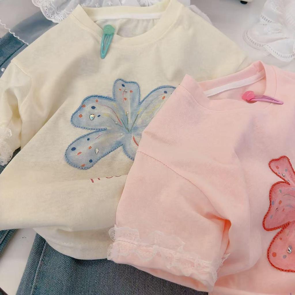 2026 Summer Milk Candy Girl's Lace Trim Embroidered Chiffon Parent-Child Short Sleeve Shirt