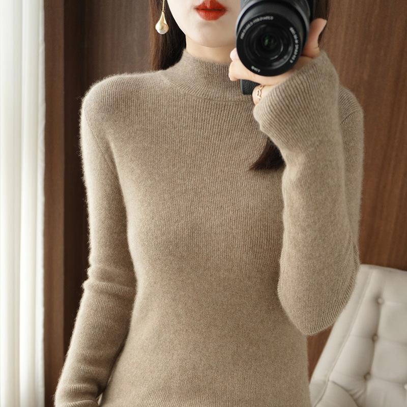 

YYFS Женская мода повседневная осень-зима однотонный принт длинный рукав полуводолазка тонкий топы женская одежда шерстяной трикотаж свитера S