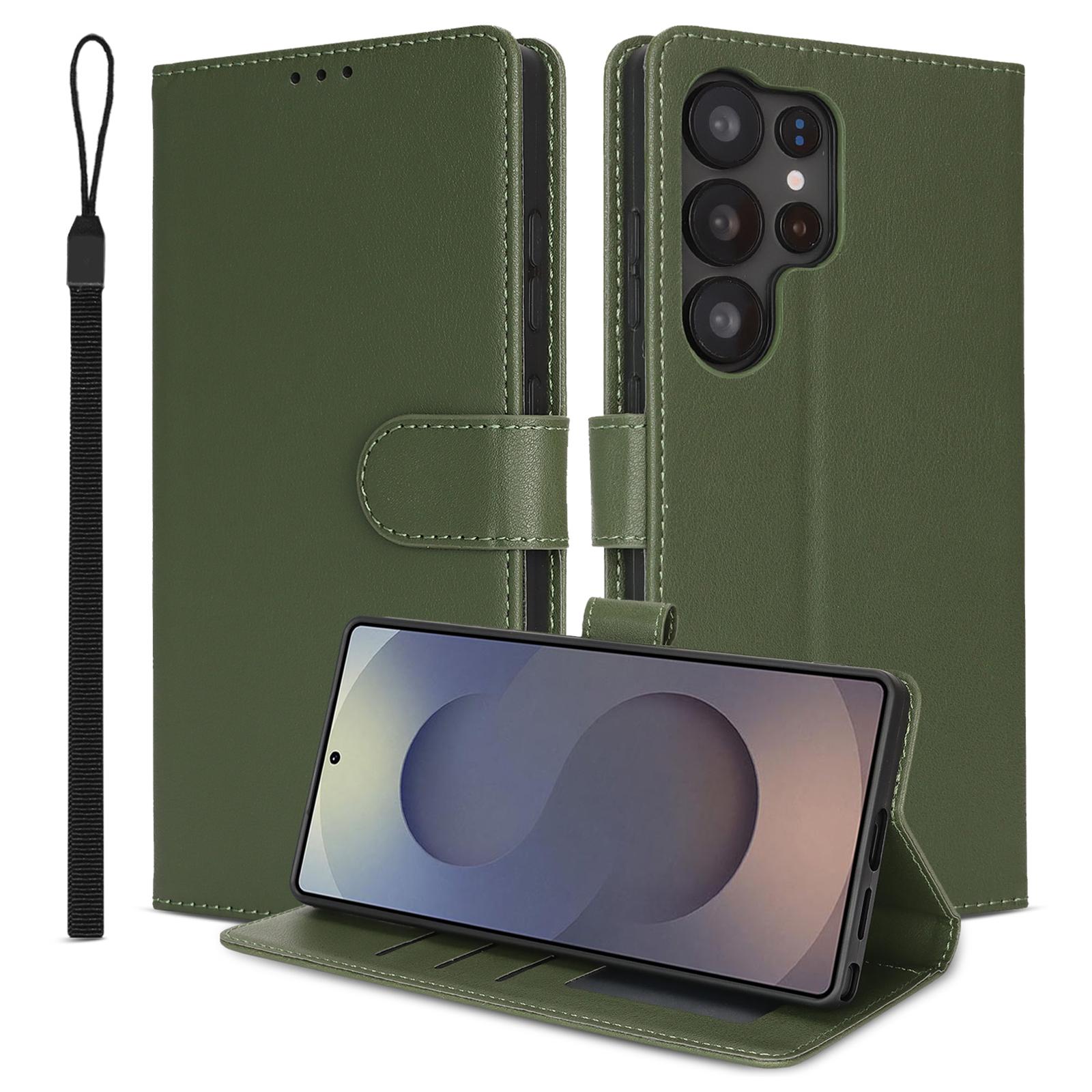 

Чохол для Samsung Galaxy S23 Ultra/S22 Ultra 5G з RFID-блокуванням, відкидна шкіряна обкладинка для телефону з ремінцем на зап ястя Green