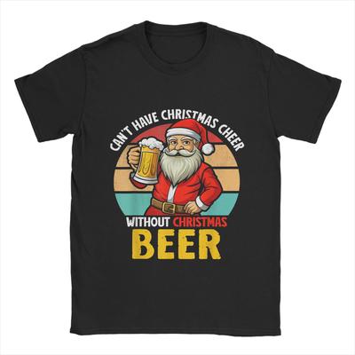 Men Christmas and Beer T Shirt  100% Cotton Tops Creative Short Sleeve Crew Neck Tee Shirt Graphic Printed T-Shirts