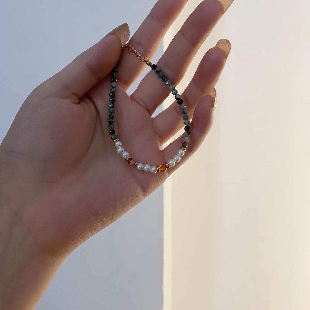 Handmade Titanium Steel Shell & Pearl Beaded Necklace and Choker Bracelet Set