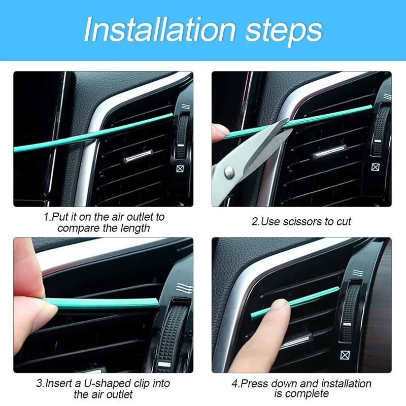 10pcs of U-shaped Electroplated Bright Strips with Mesh Clamps Decorative Strips for Car Air Vents Colored Interior Decoration