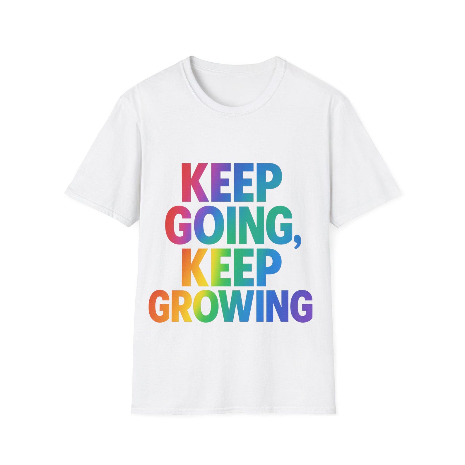 Rainbow Motivational Unisex Softstyle T-Shirt, Inspirational Tee, Keep Going Shirt, Growth Mindset Apparel, Perfect Gift for Friends M