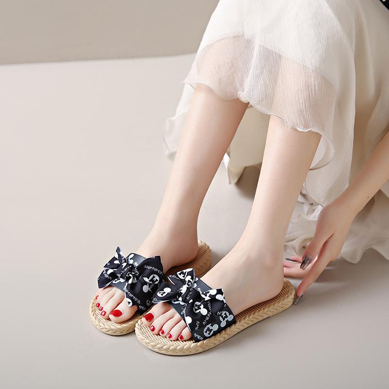 New bow slippers women's summer wear versatile women's flat bottom non-slip female student fashion cool slippers
