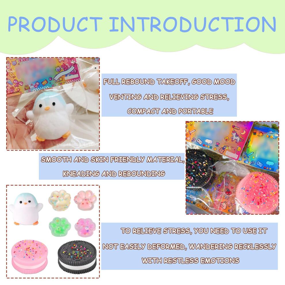Taba Squishy Spielzeug Set, 7 Stück Fufu Quetschspielzeug Squishes Set, Fufu Regenbogen Squishy Katzenpfote, Süßer Pinguin, Mochi Squishy Kekse Quetschspielzeug Set für