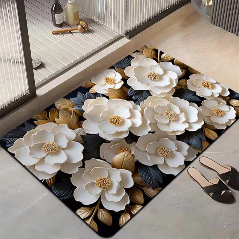 3D Flower Floor Mat Bathroom Absorbent Quick Drying Anti Slip Foot Mat Bathroom Kitchen Floor Mat