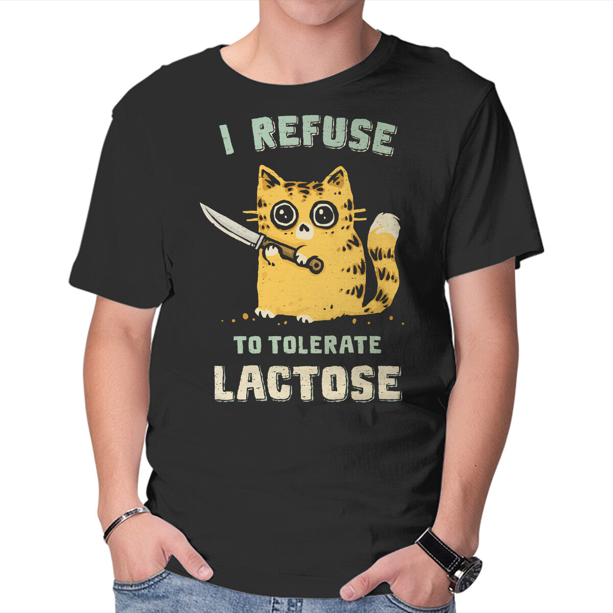 Unisex Crew Neck T-Shirt I Refuse To Tolerate Lactose Graphic Short Sleeve Casual Tee XL