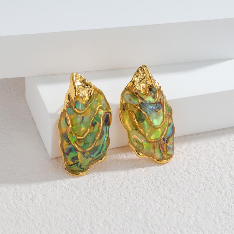 Geometric Irregular Abalone Shell Earrings: Retro & Fashionable New Chinese Design