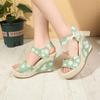 Spring and Summer Bohemian Platform Wedge Heel High Heel Fish Mouth Women's Sandals Muffin and Water Table Flower Ribbon Beach Shoes