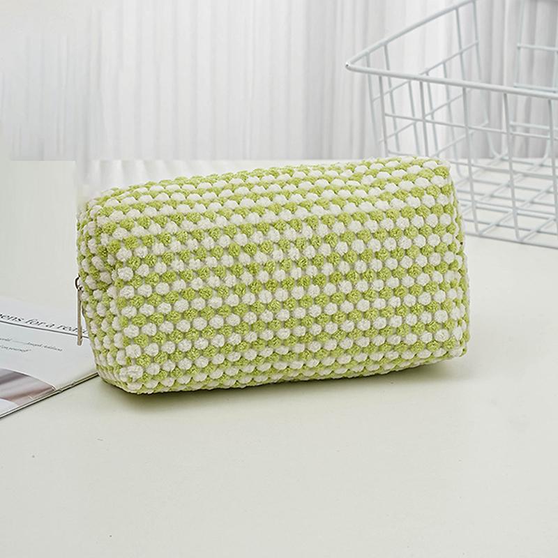 

Cute Plush Makeup Bag For Women Portable Travel Commuting Large Cosmetic Bags Zipper Toiletry Bag Washing Storage Bags Pen Pouch зелёный