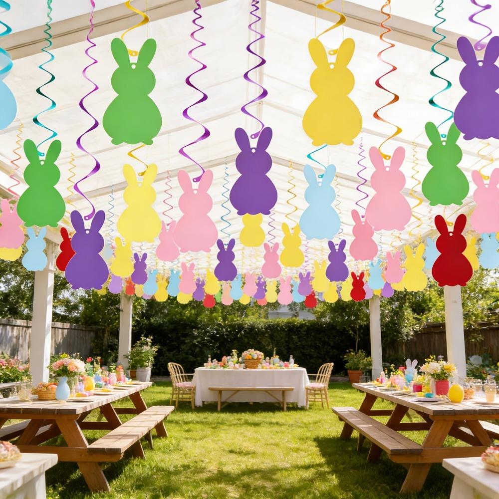 Colorful Bunny Spiral Hanging Decor Paper Party Decoration Flag Pom Pom Garland  Valentine's Day