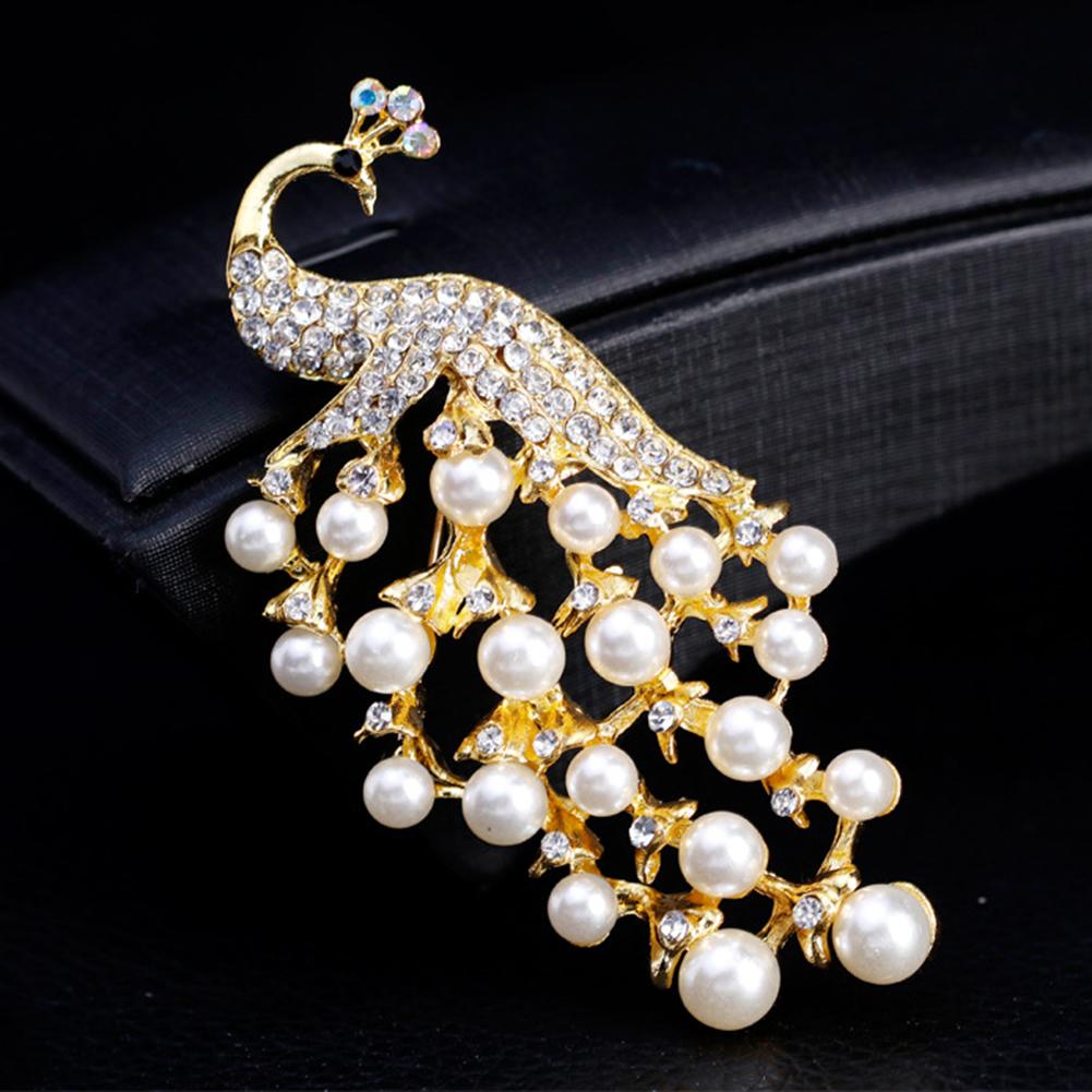 Women Girls Refined Brooches Fashionable High-end White Pearl Peacock Elegant Sparkling Rhinestone Breastpin Pin