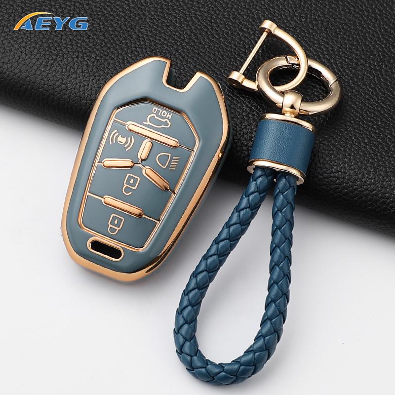 Soft Tpu Car Remote Key Case Cover Shell Fob For Ssangyong Rexton Y400 Y450 G4 5 Buttons Protector Keyless Keychain Accessories
