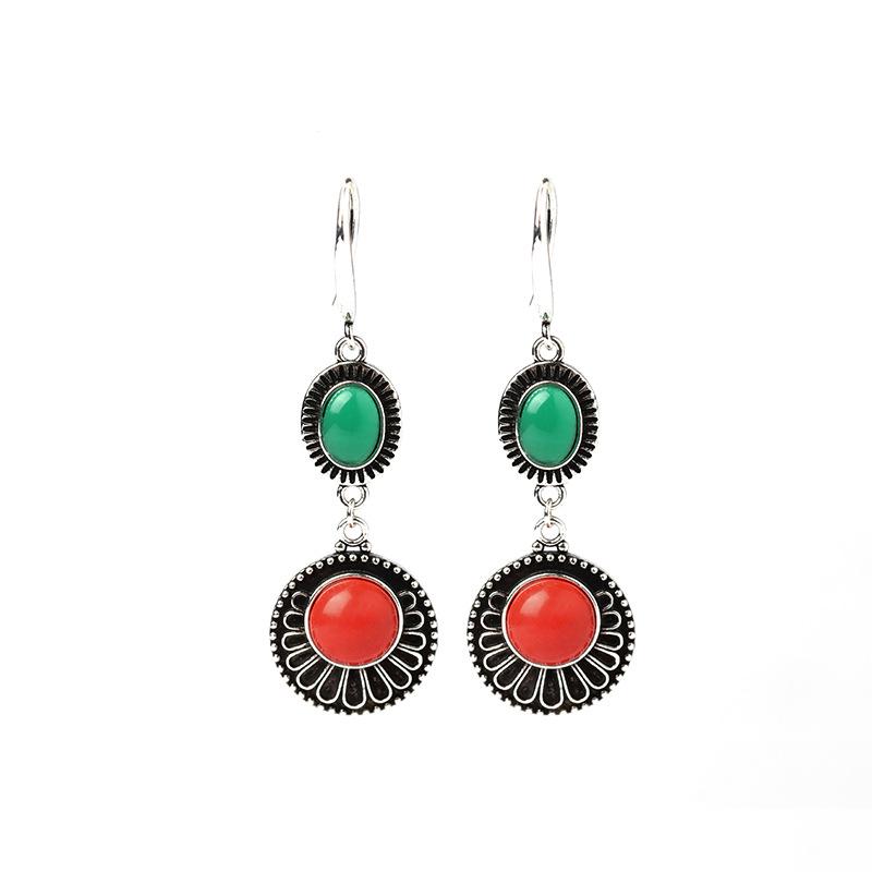 Chinese Classical Cheongsam Hanfu Earrings with Imitation Southern Red Agate & Thai Silver Electroplating