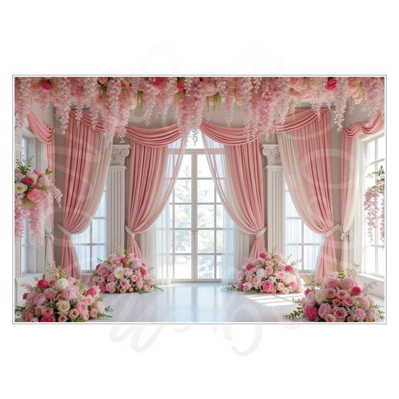 Birthday, Wedding and Engagement Party Backdrop Fabric, Luxurious Curtains, Gauze Drapes, Flowers, Photo Backdrop Fabric