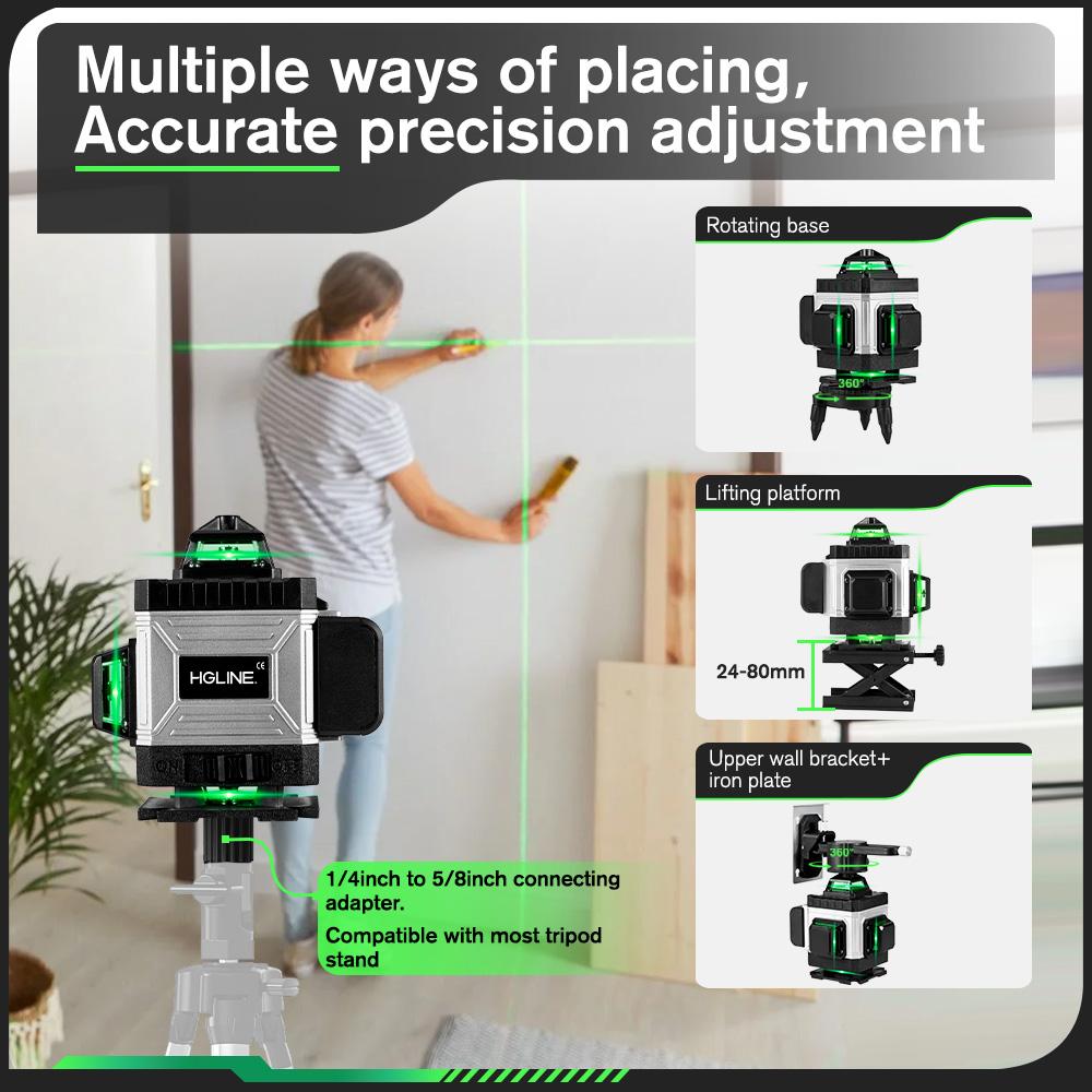 HGLINE 4D 16 Lines Green Line Laser Level With 1.2m Tripod APP Remote Control Horizontal Vertical Measuring Laser Instrument