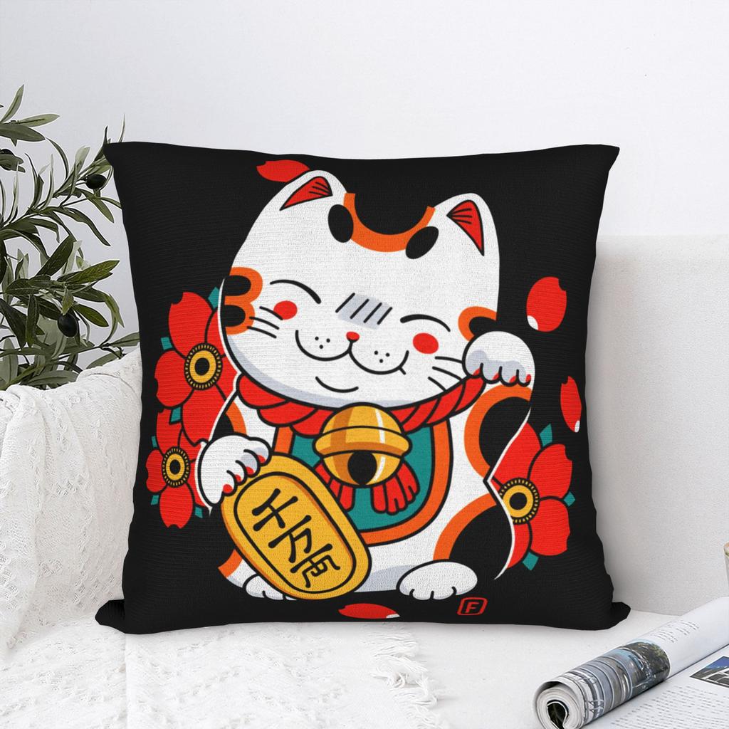 Maneki Neko Lucky Money Cat Pillowcases Kawaii Pillow Case For Sofa Home Decoration Design Pillow Cover