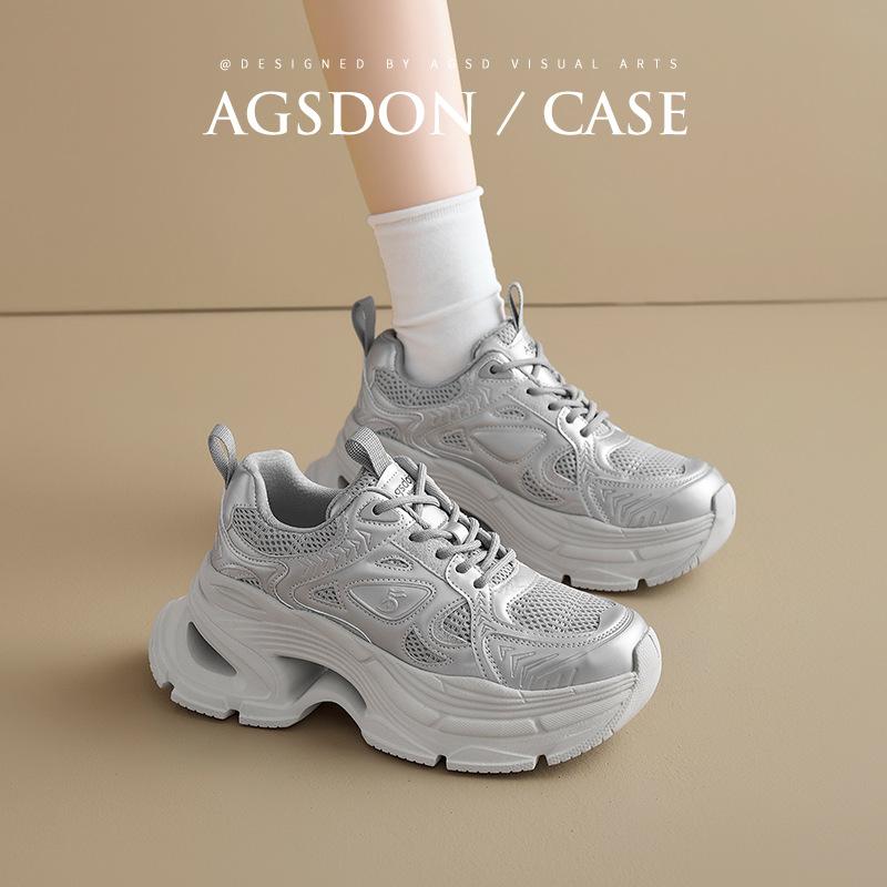 Augustine platform dad shoes women's 2025 new summer retro silver casual sports shoes lightweight running shoes