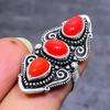 Italian Red Coral Handmade 925 Sterling Silver Jewelry Ring Size 5.5 V8I26