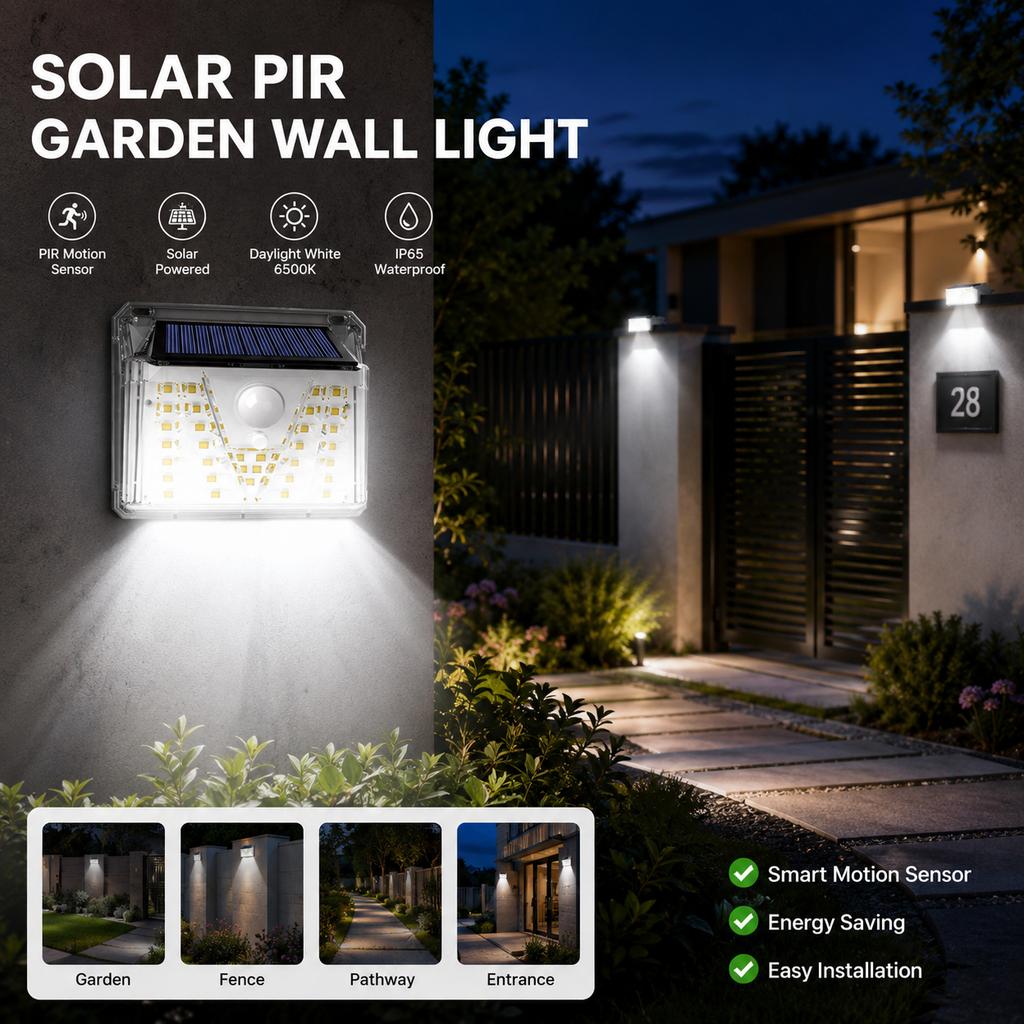 IP65 Waterproof Solar Powered Warm White Garden Lantern Wall Lamp with Motion Sensor LED Rechargeable