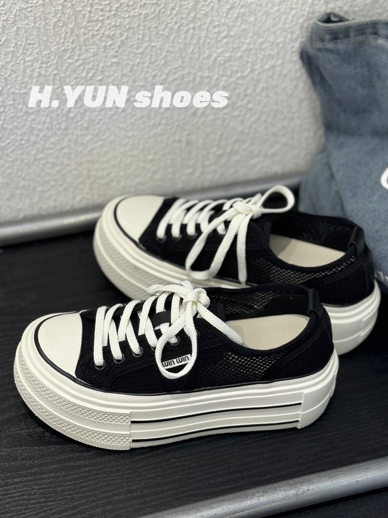 Korean version 2025 summer new thick-soled heightening white shoes women's shoes casual sports shoes lace-up mesh shoes single shoes tide