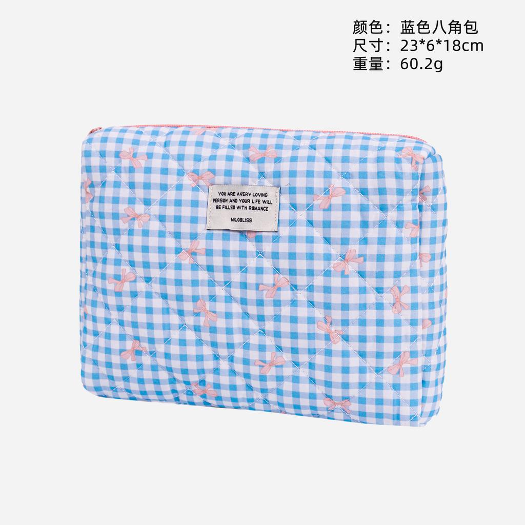 Small Fresh Plaid Cosmetic Bag, Large Capacity, High-end Multi-functional Toilet Bag, Bucket Bag, Cosmetic Storage Bag.