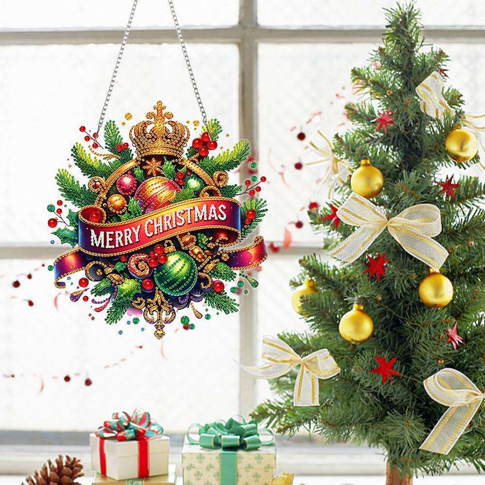 Weihnachtsthema 2D/Flache DIY Hänge Diamantkunst Sets Diamantmalerei Set Diamantkunst Anhänger Wanddeko für Zuhause & Fenster