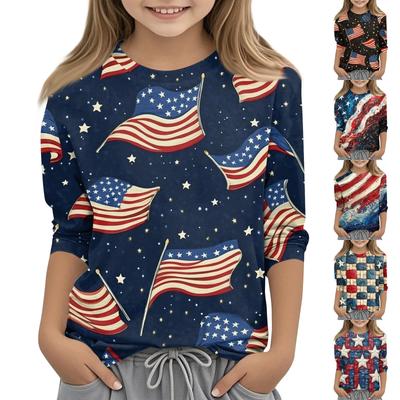 Mode enfant Haut imprimé à col rond et manches trois-quarts T-shirt décontracté