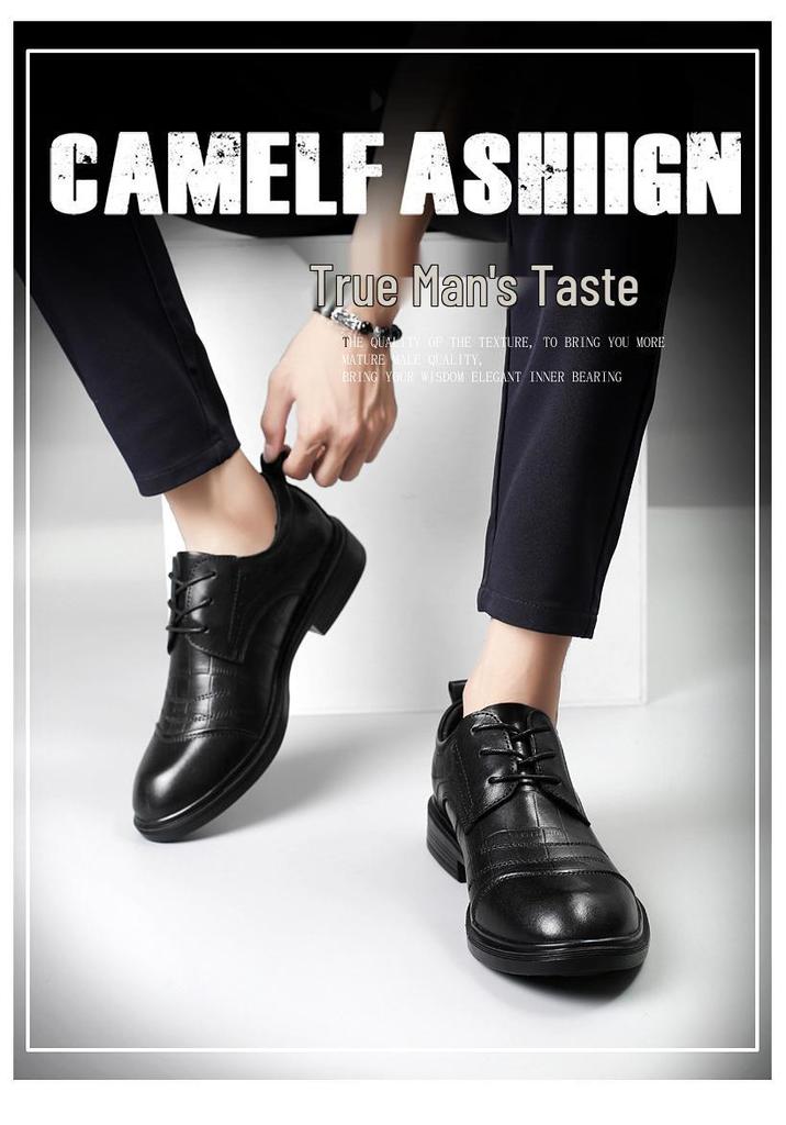 Men's British Style Cowhide Lace-up Leather Dress Shoes - Large Size, Thick Sole for Business