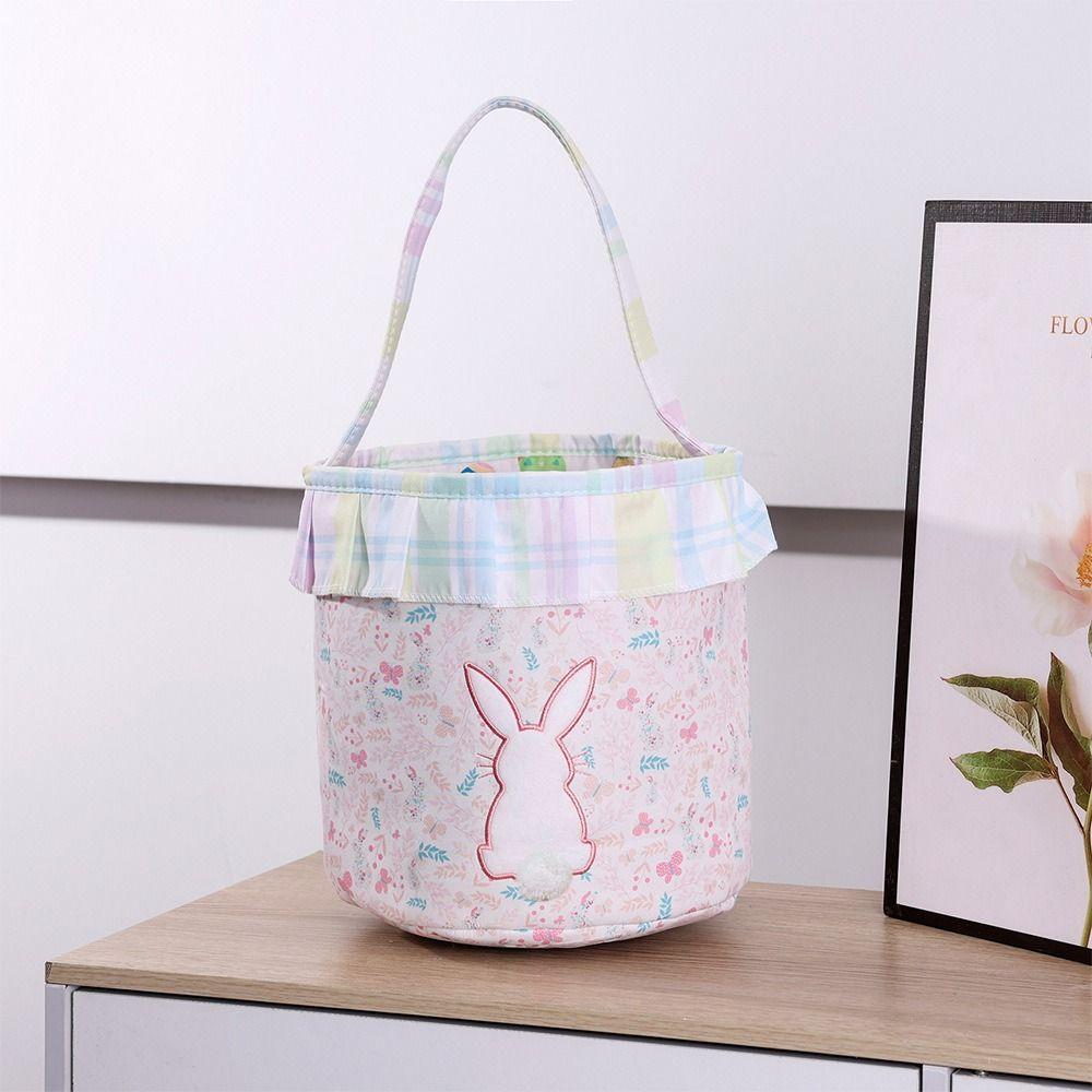 Empty Design Easter Basket Embroidered Rabbit Basket Bunny Theme Easter Bucket Kids Gift