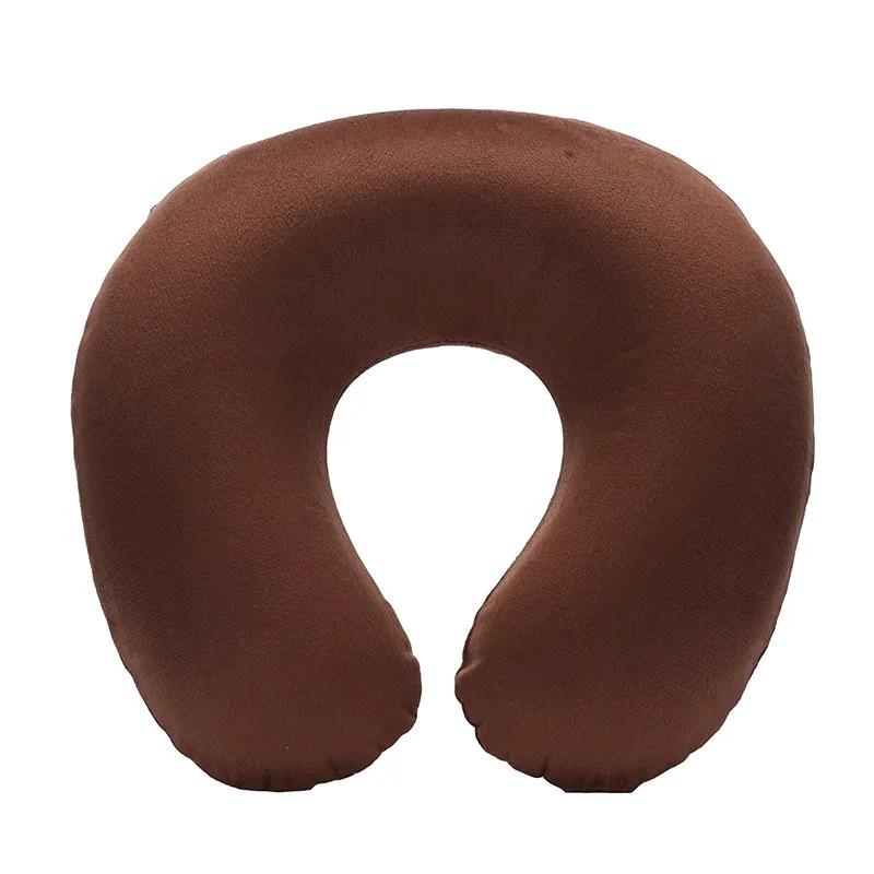 1/4pcs U-shaped Travel Pillow Car Air Flight Office Inflatable Neck Pillow Short Plush Cover PVC Support Headrest