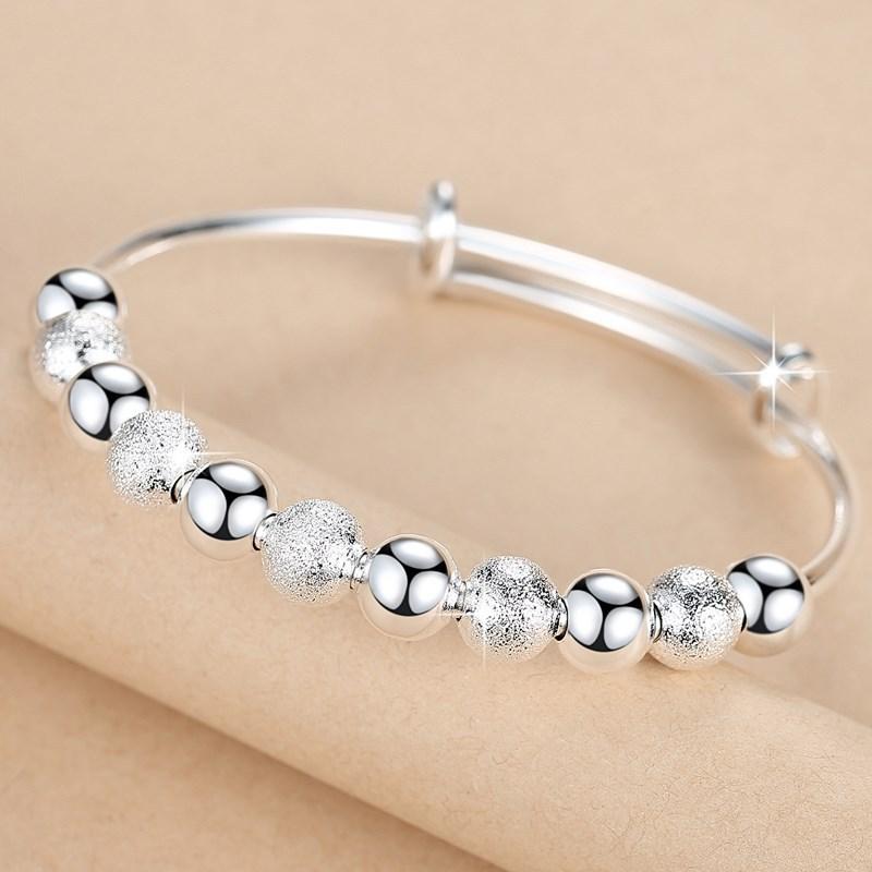 Fine 925 Silver Hollow Bells Ball Bangles Adjustable Bracelets for Women Fashion Holiday Gifts Party Wedding Jewelry